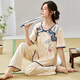 猫人夏季女士新中式短袖睡衣薄款长裤可外穿家居服 LZY9906 M (建议75-95斤)