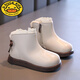 G.duck girls Martin cotton boots 2024 autumn and winter new children's lace soft-soled leather boots Korean style baby princess short boots off-white thin velvet size 23 shoe inner length 14.2