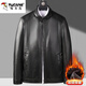 Woodpecker 2025 autumn and winter new style middle-aged men's stand-up collar leather jacket, middle-aged and elderly dad's outfit, velvet thickened leather jacket, black XL