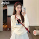MJ STYLE 200g pure cotton loose long-sleeved T-shirt for women 2026 autumn casual fashion cute kitten versatile top