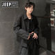 JEEP SPIRIT Jeep Boys Shoulder Pad Blazer Autumn and Winter Old Money Style Jacket Short Handsome Casual Suit Black XL