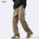 Homlean American pure cotton casual pants men's spring and summer niche trendy brand retro loose workwear long pants HS60 Khaki XL