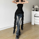 Hui Shihui tube top, pure lust style top, hot girl camisole, women can wear lace outside, tight-fitting seaside wear, sexy style, ruffled tassel, irregular tube top, black L, recommended 110-120 Jin Jin is equal to 0.5 kg