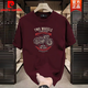 Pierre Cardin Trendy Marke Heavy Cotton Kurzärmelte T-Shirt für Männer im Sommer Retro-Motorraddrucker Schulter Rundem Hals halbärmelte T-Shirt für Männer 683 Black 5XL (Empfohlen 200-220 Jin [Jin gleich 0,5 kg]))
