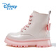 Disney children's shoes girls winter plus suede leather boots thick-soled short Martin boots waterproof boots DP21712 pink white 31