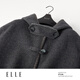 ELLE 100% sheep wool gray hooded woolen coat for women 2025 winter new long wool coat medium gray M