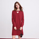 Betu women's new winter dress V-neck bright silk hollow bottom skirt dress female 2412T24 red XS