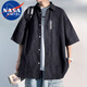 NASA MARVEL short-sleeved shirt men's summer lapel shirt casual wear half-sleeved men's jacket loose top white XL
