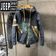 Jeep (JEEP) new winter style Hong Kong trendy brand diagonal zipper hooded cotton jacket for men, loose and versatile, contrasting color thickening jacket, navy blue 2XL recommended 140-160Jin Jin equals 0.5kg