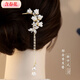 New Chinese-style pearl tassel hairpin with spring flowers for women, stylish and temperamental U-shaped hairpin, Chinese style hairpin, Hanfu hair accessory, white cherry blossom U-shaped hairpin