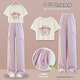 OVE Girls Summer Set 2025 Новый модный детский интернет-знаменитость Лето-стиль младший школьник для учеников средней школы Лето с короткими рукавами 15088 Pink Purple + 9889 White 160 160 см.
