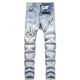 Fadenjue Emil Slim Fit Men's Jeans Lettre de broderie déchirée Patch Patch Slim Fit [de haute qualité] M724 M 95-105Jin [Jin est égal à 0,5 kg]