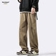 Homlean American pure cotton casual pants men's spring and summer niche trendy brand retro loose workwear long pants HS60 Khaki XL