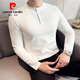 Pierre Cardin Henley collar long-sleeved T-shirt men's spring and autumn thickened slim tight bottoming shirt American retro Henley shirt with trendy black XL