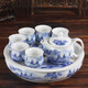 Fat Donglai same style tea set complete set for home living room blue and white porcelain double layer ceramic simple kung fu double layer tea set + tea tray good mountains and good water 8 pieces