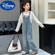 Disney (Disney) Girls Overalls Set 2025 New Children's Denim Overalls Korean Style Western Style Girls Overalls Two-piece Set Dachshund Denim Overalls Single Piece 160 cm