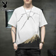 Playboy (PLAYBOY) short-sleeved t-shirt men's pure cotton clothes 2025 summer new fashion brand casual loose printed t-shirt men's 829 black XL 121-140Jin Jin equals 0.5 kg
