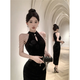 Yujiyu black skirt small evening dress banquet dress slim fishtail cheongsam dress black S recommended 80-93Jin Jin equals 0.5 kg