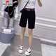 Pierre cardin [3886 people collect] Large size black denim shorts for women's summer thin style high waist elastic fat mm covers the hips and makes them look slim and small. Black. No belt. M. Recommended 90-105 Jin [Jin equals 0.5 kg]