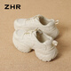 Zhr Zapatos de papá gruesos para mujeres Nuevos zapatos de mujer transpirable para mujeres con calzado deportivo de desgaste suave y resistente para mujeres G753 beige 38