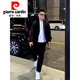 Pierre Cardin spring and autumn slimming outfit for slightly fat boys with light and sophisticated style small blazer for fat men, large size casual woolen suit, black suit + white T-shirt + black trousers M recommended 95-120 Jin Jin equals 0.5 kg