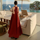 Vestido de vacaciones de Yiou Beach Sanya Foto de viaje con Vestido de vestidos de novia de falda larga de Red Beach sin respaldo 9721 Borgoña L