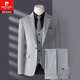 Pierre Cardin light luxury high-end suit men's three-piece Korean style slim business casual suit groom's wedding dress dark gray top + trousers free shirt and tie M