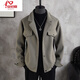 An Chuxia suit collar woolen jacket for men, handsome trendy brand short casual loose high-end woolen coat three-piece set 3 pieces F11 gray green + black sweater + 1063 plus velvet black pants L 120-135Jin Jin is equal to 0.5 kg