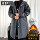 JEEP SPIRIT Jeep Windbreaker Men's Spring and Autumn Mid-Length Over-the-Knee Loose Hooded and Velvet Jacket Large Size Trendy Brand Winter Thickening 174-Dark Gray Cotton 3XL 210-230Jin Jin is equal to 0.5 kg