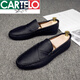 CARTELO leather shoes men's summer breathable thin men's shoes 2025 men's beanie shoes British style casual and trendy shoes D829 black 40
