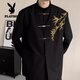 Playboy (PLAYBOY) new Chinese style men's engagement suit Chinese style stand collar tunic suit green bamboo embroidery boy adult dress suit wear black suit (green bamboo) XL