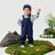 Mini Balabala overalls for boys and girls, comfortable and elastic, environmentally friendly, cute and fun, dinosaur-shaped two-piece overalls suit, blue tone 00388 90