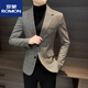 罗蒙（ROMON）休闲小西装外套男士春秋季2025新款上衣痞帅感千鸟格西服男款新品 卡其色 M 建议115斤以内