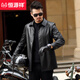 Hengyuanxiang high-end leather jacket for middle-aged men spring and autumn new men's business casual pu leather jacket mid-length windbreaker dad wear light brown style 9907 side pocket plus velvet L 175 (130-150Jin Jin is equal to about 0.5 kg)