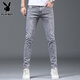 Playboy Jeans pantalon tendance masculine printemps slim pieds 2025 Nouveau pantalon extensible pantalon masculin 1048 Gray 28 [90-105jin [Jin est égal à 0,5 kg]]]