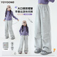 Yoyo one girls wide-leg pants spring and autumn 2025 big girls American workwear paratrooper pants children spring straight pants western style 15265 purple 120 120cm