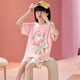 Mannido 2025 Pyjama pour enfants d'été Pure coton mince fille courte caricature à manches moyennes de taille moyenne fille princesse collier vêtements à la maison b4877 violet [double court] 150 s Code suggère 145-155 cm