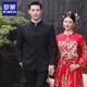ROMON New Chinese style stand collar tunic suit suit men's Chinese style groom wedding engagement dress suit slim suit black (suit + trousers) 2XL /54 135-150Jin Jin is equal to 0.5kg wear