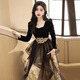Weixuan high school student 18-year-old adult dress female black evening dress 2025 new high-end light luxury niche banquet method black 8303 gold spraying process slightly shed powder XS one size fits all