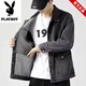 Playboy brand men's retro lapel denim jacket spring and autumn new versatile trendy casual workwear large size jacket top Y848 blue denim jacket XL 130-145Jin Jin equals 0.5 kg