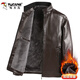 Woodpecker 2025 autumn and winter new style middle-aged men's stand-up collar leather jacket, middle-aged and elderly dad's outfit, velvet thickened leather jacket, black XL