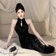 Yujiyu black skirt small evening dress banquet dress slim fishtail cheongsam dress black S recommended 80-93Jin Jin equals 0.5 kg