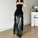 Hui Shihui tube top, pure lust style top, hot girl camisole, women can wear lace outside, tight-fitting seaside wear, sexy style, ruffled tassel, irregular tube top, black L, recommended 110-120 Jin Jin is equal to 0.5 kg