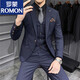 罗蒙（ROMON）西服男士套装感修身订婚新郎结婚礼服商务正装休闲西装伴郎服 深灰色纹理9905【西服+西裤】配2 S 4690斤穿