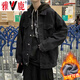 Yalu Denim Jacket Men's Spring and Autumn Jacket Men's Trendy Loose Casual Top Velvet Thickened Work Jacket Men's Black XL (Recommended 125-140 Jin Jin equals 0.5 kg)