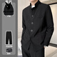 Playboy (PLAYBOY) New Chinese style tunic suit handsome stand collar national style suit jacket suit dress casual Tang suit shoulder pad black jacket + pants belt 2XL