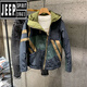 Jeep (JEEP) new winter style Hong Kong trendy brand diagonal zipper hooded cotton jacket for men, loose and versatile, contrasting color thickening jacket, navy blue 2XL recommended 140-160Jin Jin equals 0.5kg