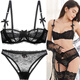 Victoria Palace sexy bra set push-up sexy underwear women's thin cup lace half cup ultra-thin bra set black second generation ultra-thin 85C 38 /XL underwear