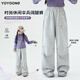 Yoyo one girls wide-leg pants spring and autumn 2025 big girls American workwear paratrooper pants children spring straight pants western style 15265 purple 120 120cm