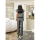 Zihan (ZIHAN) Zihan workwear style small flying sleeves lapel shirt jacket straight wide leg pants two-piece suit for women 2025 summer new style calm gray L